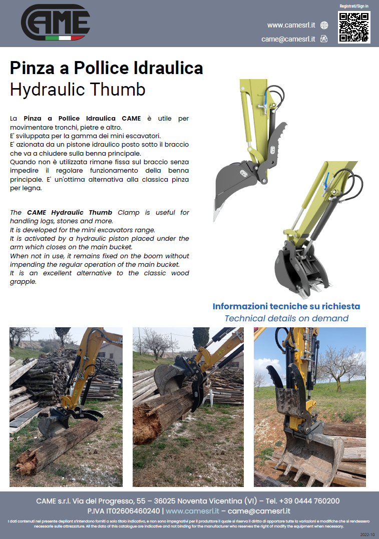 Pinza a Pollice Idraulica Scheda